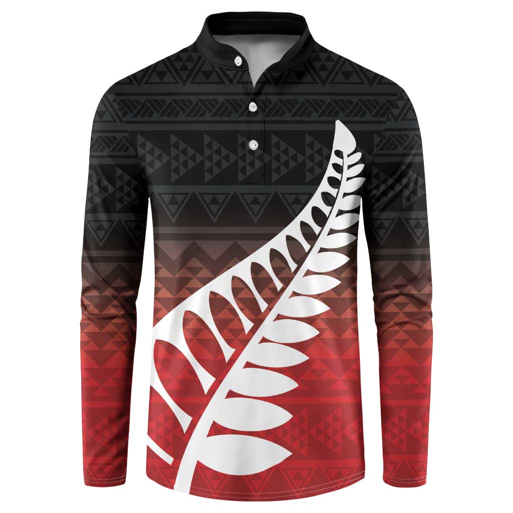 Red Silver Fern Spirit Taniko Tukutuku Personalised Button Sweatshirt