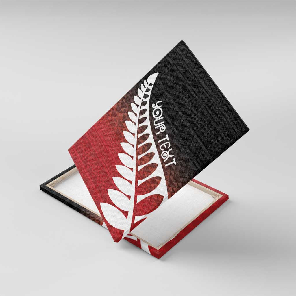 Red Silver Fern Spirit Taniko Tukutuku Personalised Canvas Wall Art