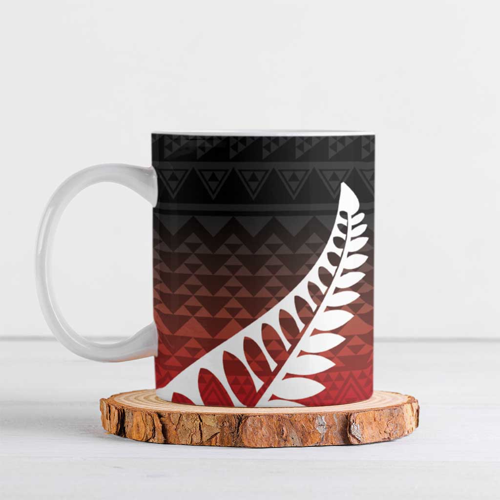 Red Silver Fern Spirit Taniko Tukutuku Personalised Ceramic Mug - Polynesian Pride