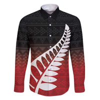 Red Silver Fern Spirit Taniko Tukutuku Personalised Family Matching Long Sleeve Bodycon Dress and Hawaiian Shirt