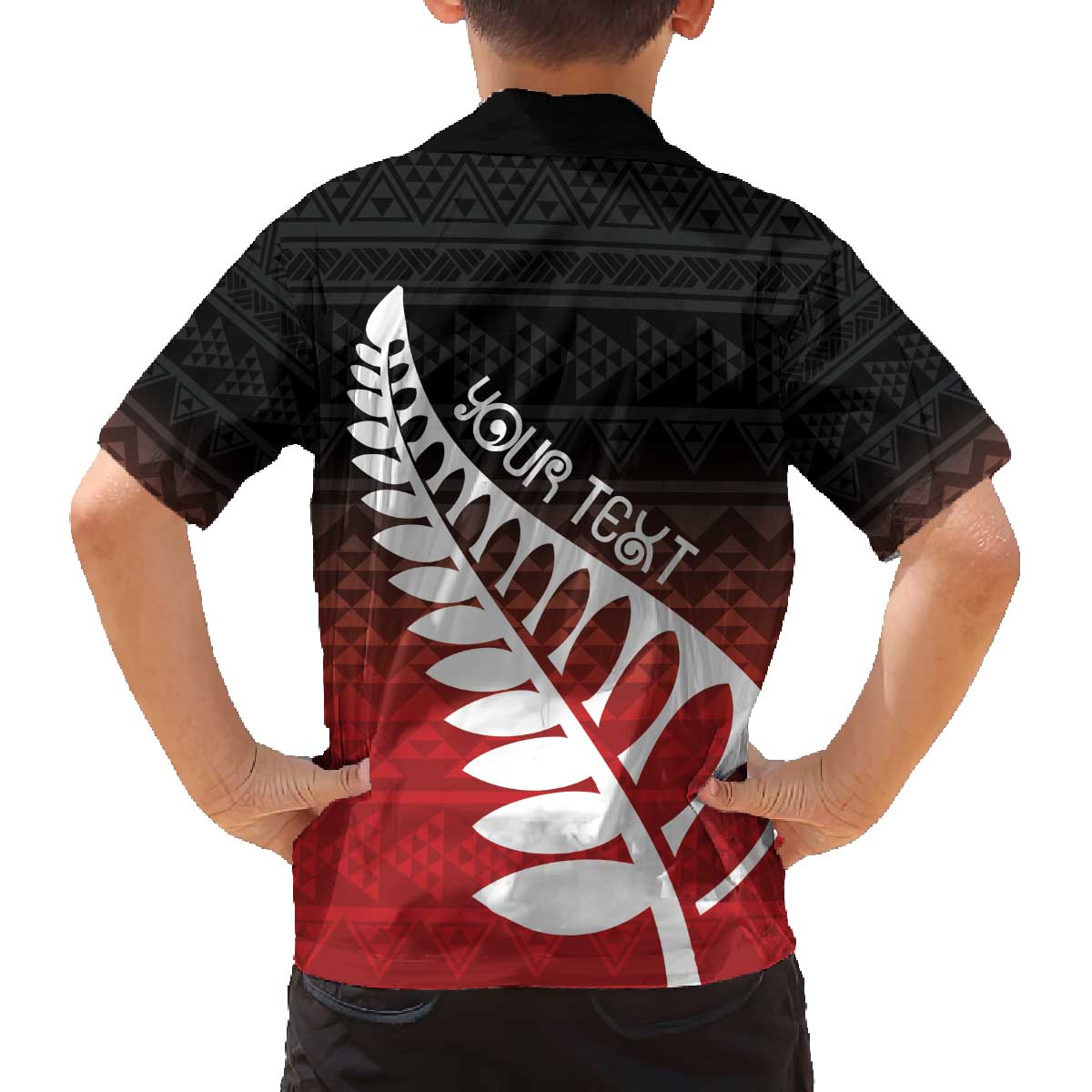 Red Silver Fern Spirit Taniko Tukutuku Personalised Family Matching Off The Shoulder Long Sleeve Dress and Hawaiian Shirt