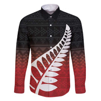 Red Silver Fern Spirit Taniko Tukutuku Personalised Family Matching Off The Shoulder Long Sleeve Dress and Hawaiian Shirt