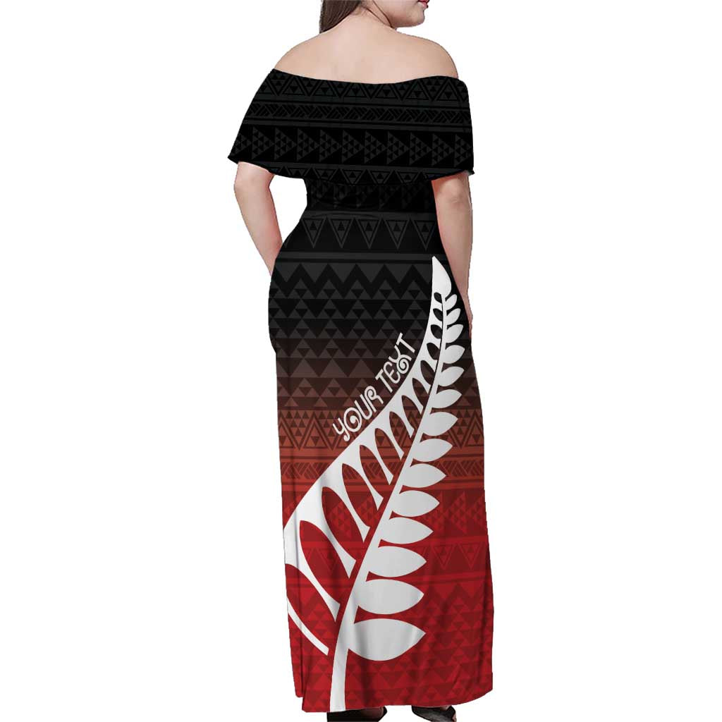 Red Silver Fern Spirit Taniko Tukutuku Personalised Family Matching Off Shoulder Maxi Dress and Hawaiian Shirt