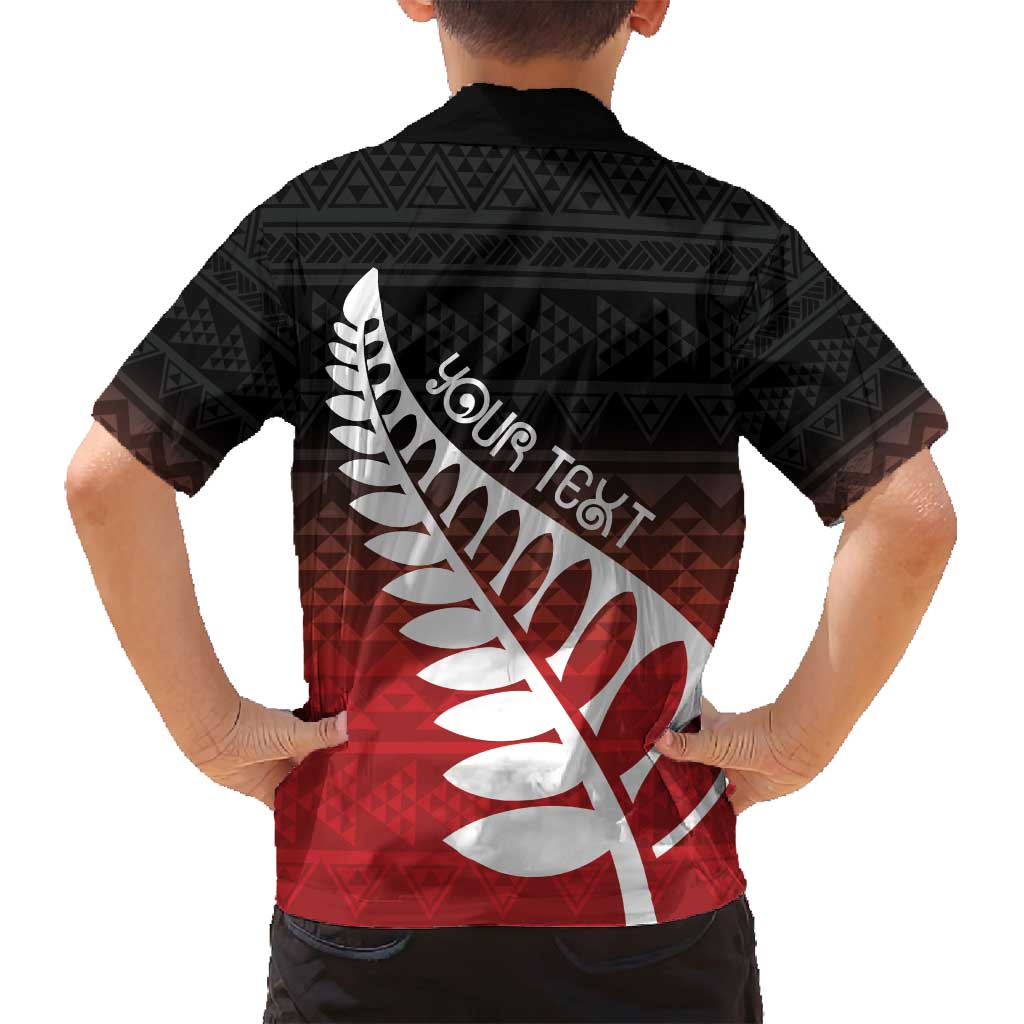 Red Silver Fern Spirit Taniko Tukutuku Personalised Family Matching Off Shoulder Short Dress and Hawaiian Shirt