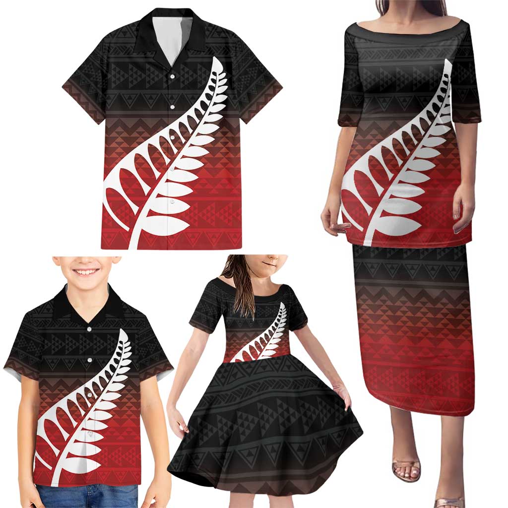 Red Silver Fern Spirit Taniko Tukutuku Personalised Family Matching Puletasi and Hawaiian Shirt