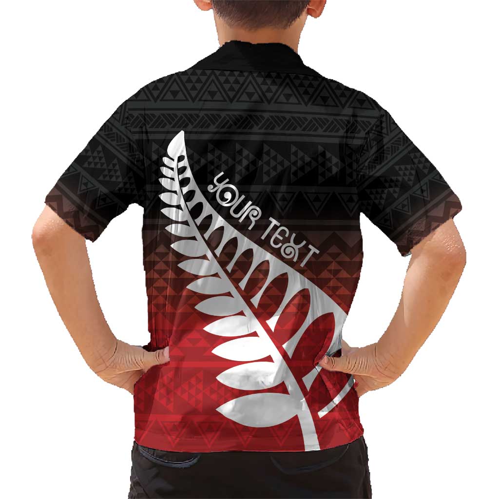 Red Silver Fern Spirit Taniko Tukutuku Personalised Family Matching Short Sleeve Bodycon Dress and Hawaiian Shirt