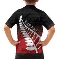 Red Silver Fern Spirit Taniko Tukutuku Personalised Family Matching Short Sleeve Bodycon Dress and Hawaiian Shirt