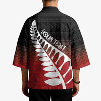Red Silver Fern Spirit Taniko Tukutuku Personalised Kimono - Polynesian Pride