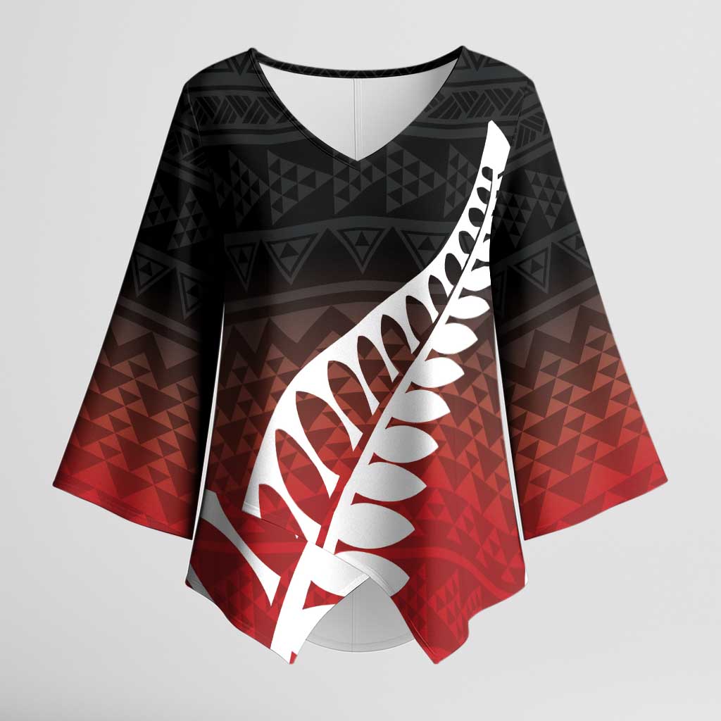 Red Silver Fern Spirit Taniko Tukutuku Personalised Kimono Sleeve Blouse - Polynesian Pride