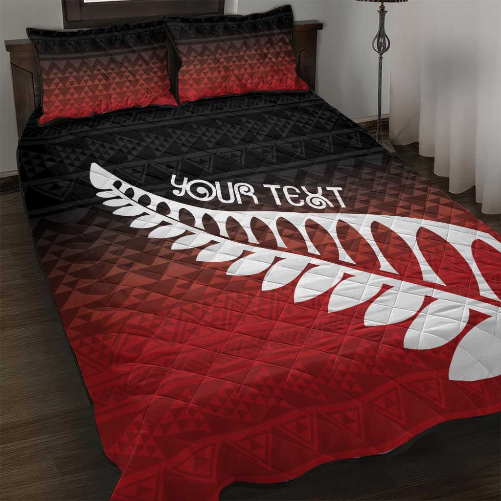 Red Silver Fern Spirit Taniko Tukutuku Personalised Quilt Bed Set