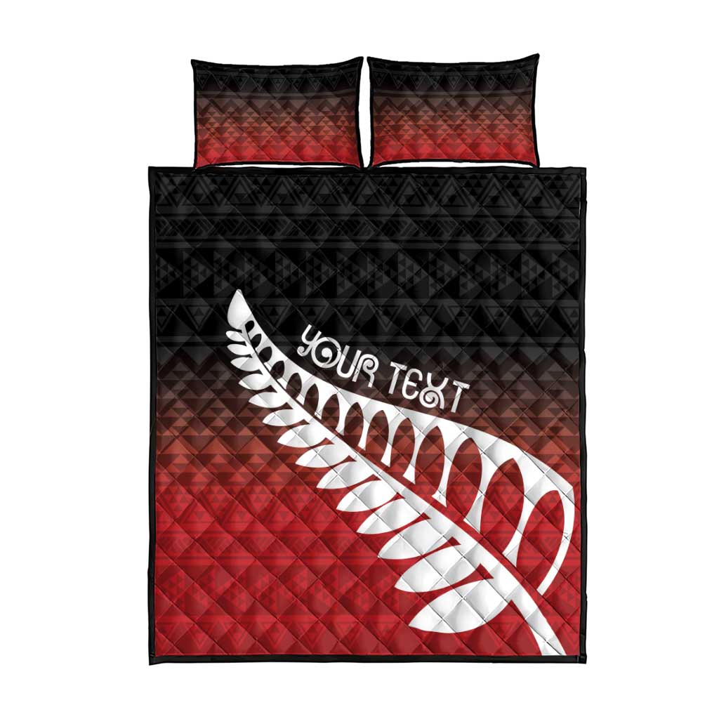 Red Silver Fern Spirit Taniko Tukutuku Personalised Quilt Bed Set