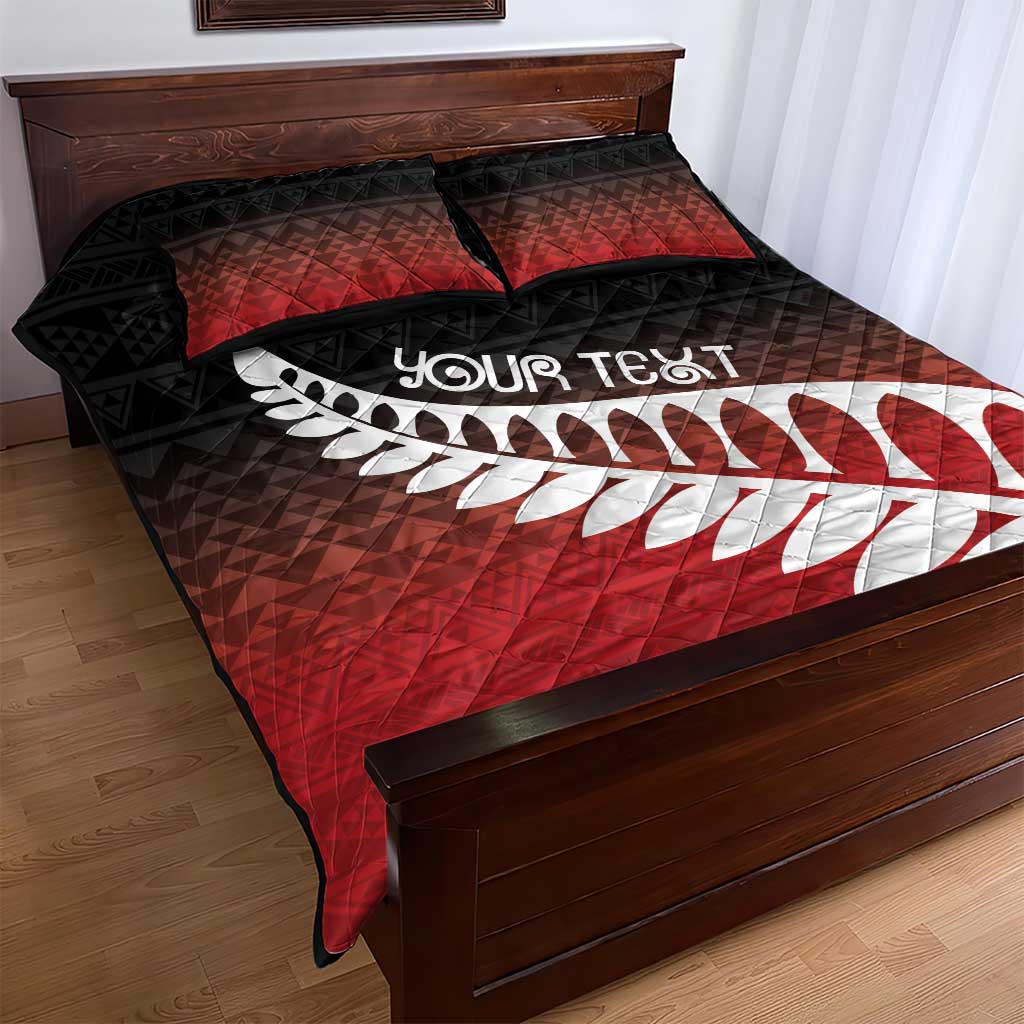 Red Silver Fern Spirit Taniko Tukutuku Personalised Quilt Bed Set