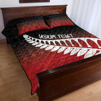 Red Silver Fern Spirit Taniko Tukutuku Personalised Quilt Bed Set
