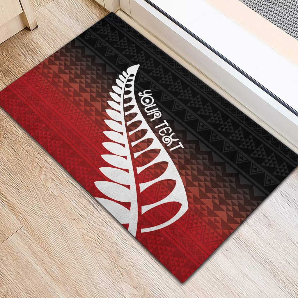 Red Silver Fern Spirit Taniko Tukutuku Personalised Rubber Doormat