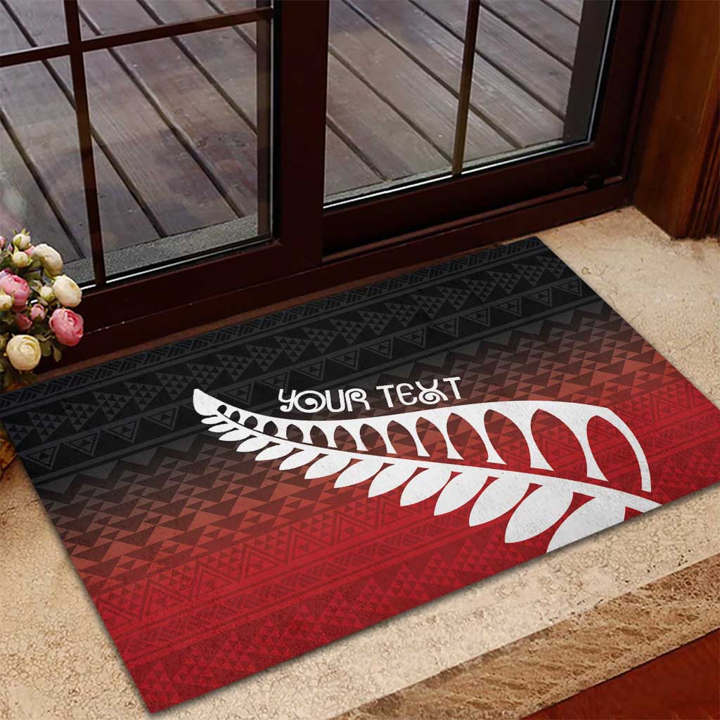 Red Silver Fern Spirit Taniko Tukutuku Personalised Rubber Doormat