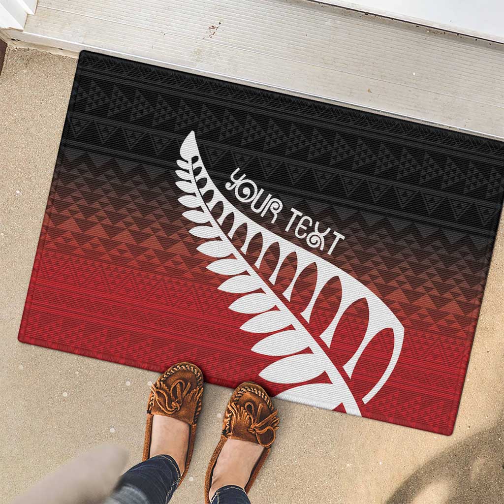 Red Silver Fern Spirit Taniko Tukutuku Personalised Rubber Doormat