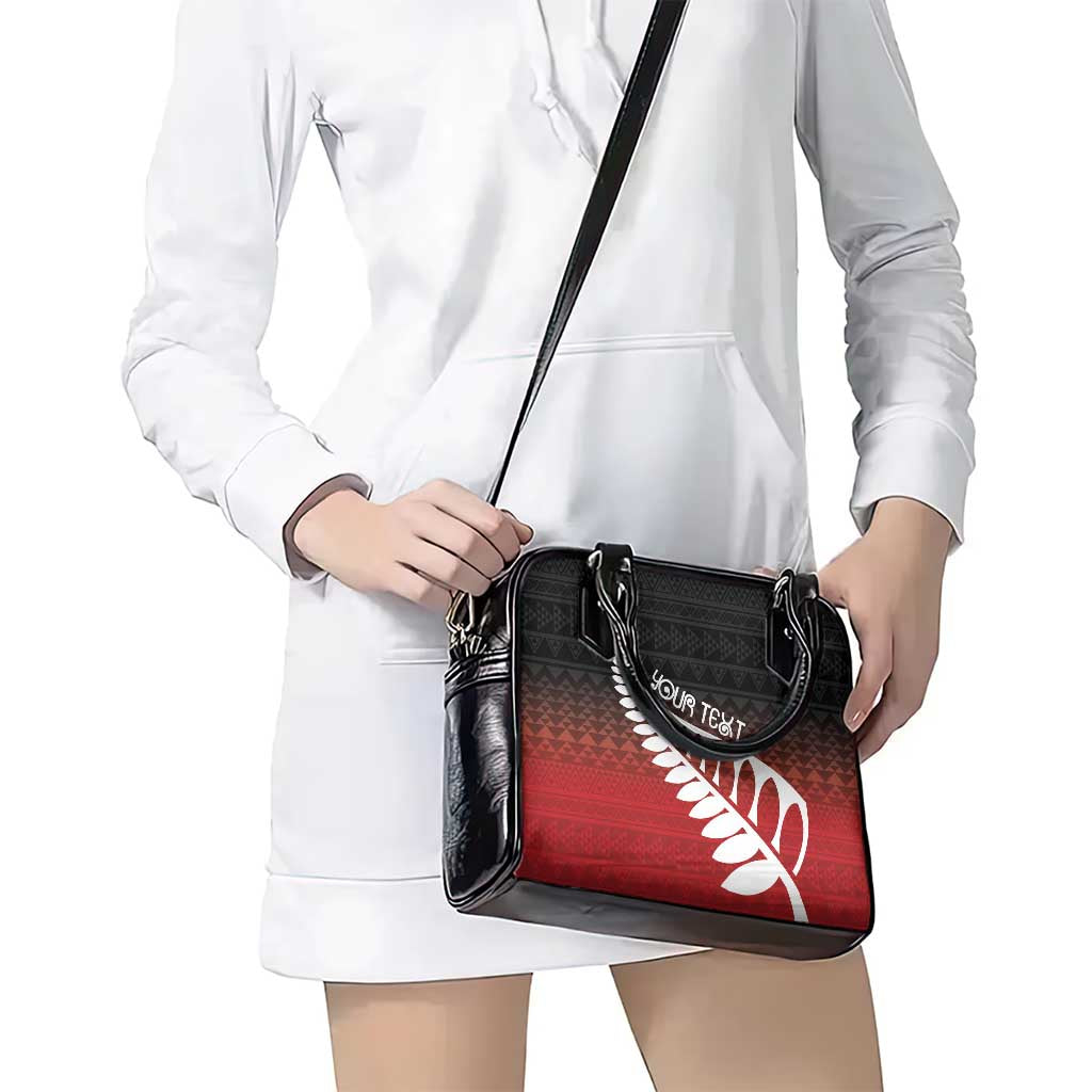Red Silver Fern Spirit Taniko Tukutuku Personalised Shoulder Handbag