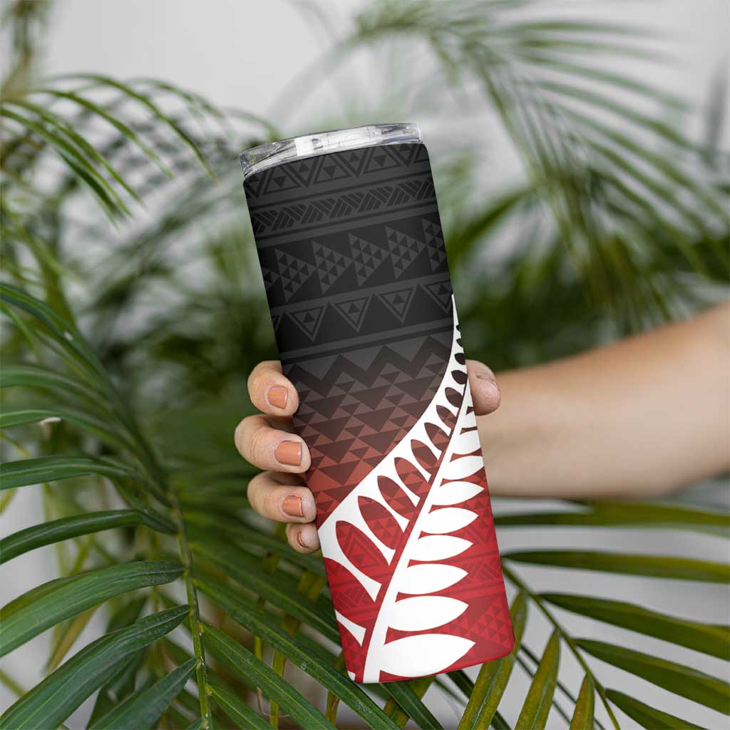 Red Silver Fern Spirit Taniko Tukutuku Personalised Skinny Tumbler