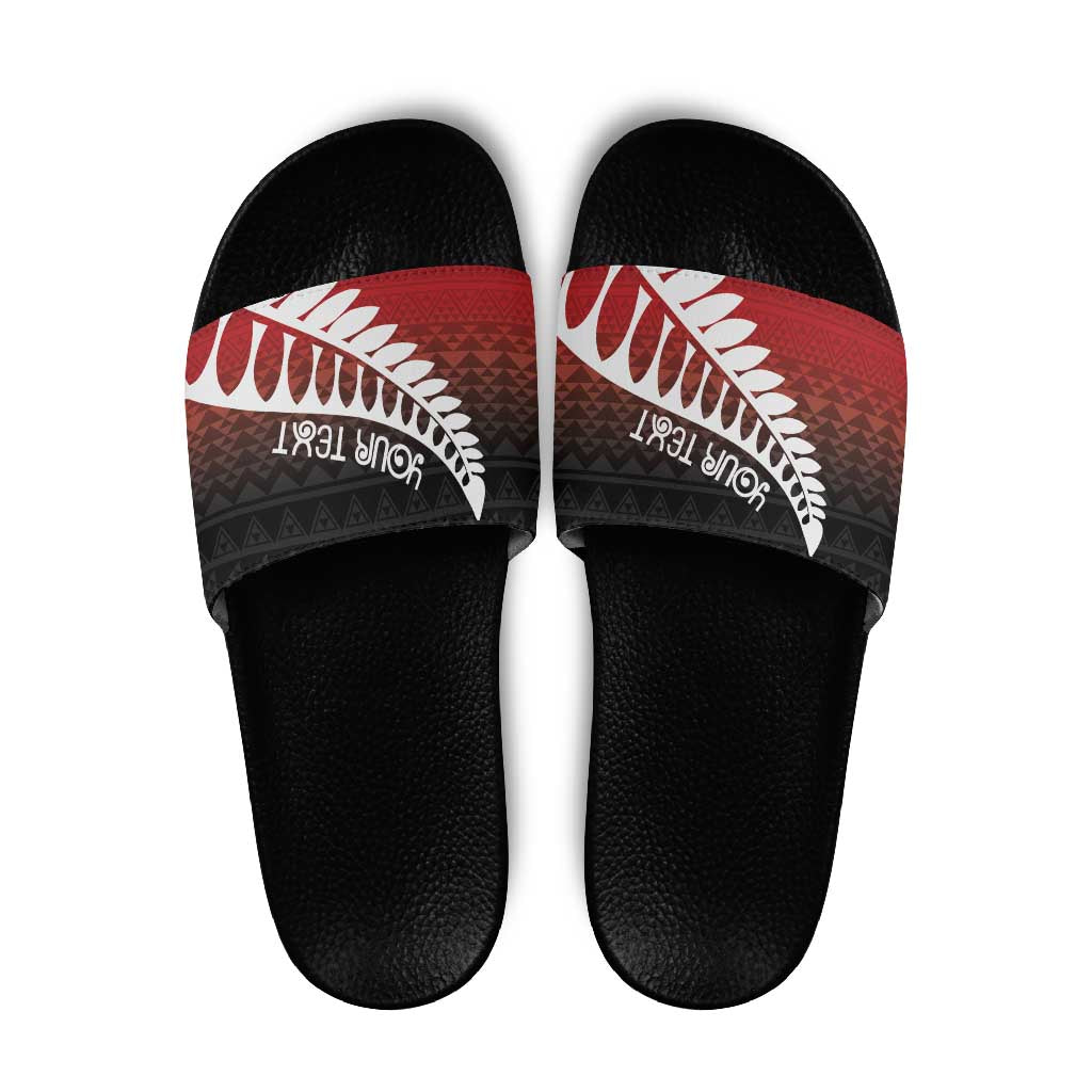 Red Silver Fern Spirit Taniko Tukutuku Personalised Slide Sandals - Polynesian Pride