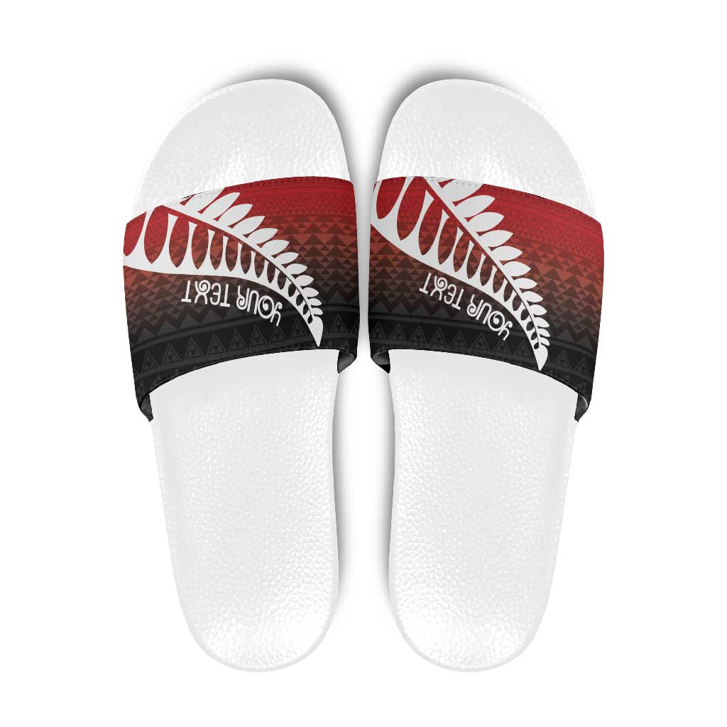 Red Silver Fern Spirit Taniko Tukutuku Personalised Slide Sandals - Polynesian Pride