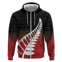 Red Silver Fern Spirit Taniko Tukutuku Personalised Zip Hoodie