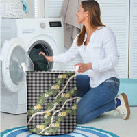 Aloha Puakenikeni Anthurium Pikake Lei Laundry Basket Black Hawaiian Palaka Pattern LT9 - Polynesian Pride