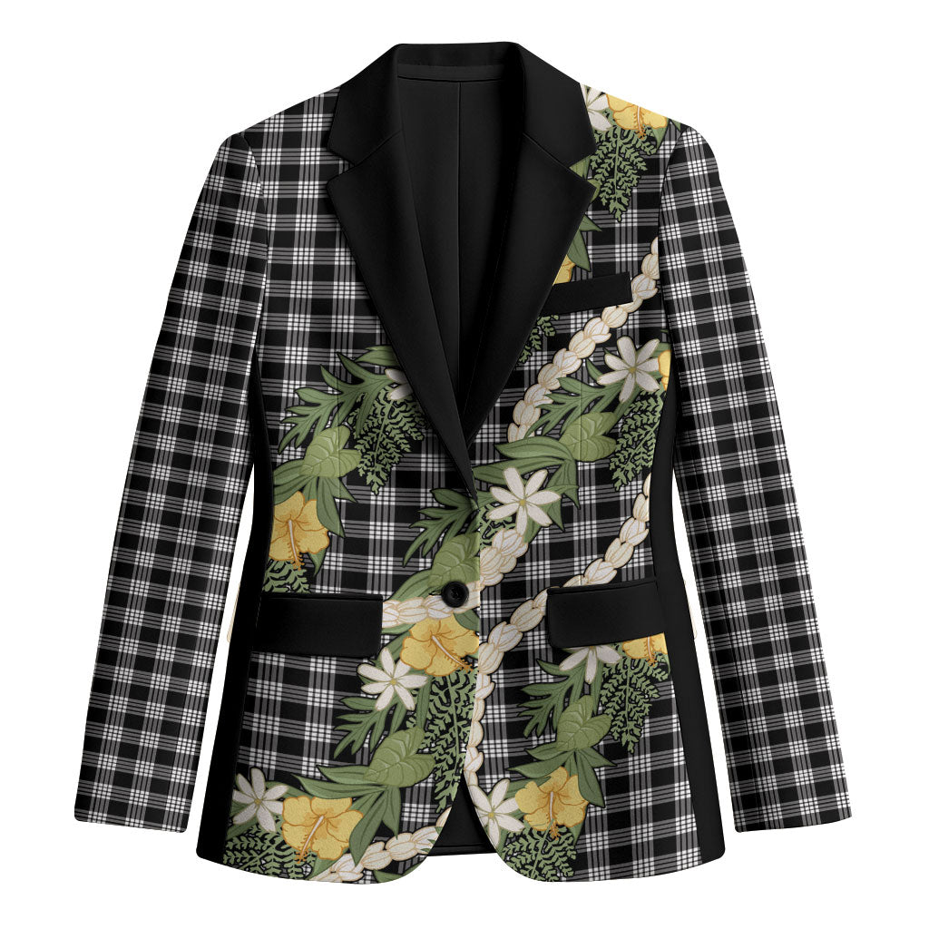 Aloha Puakenikeni Anthurium Pikake Lei Blazer Black Hawaiian Palaka Pattern