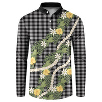 Aloha Puakenikeni Anthurium Pikake Lei Button Sweatshirt Black Hawaiian Palaka Pattern