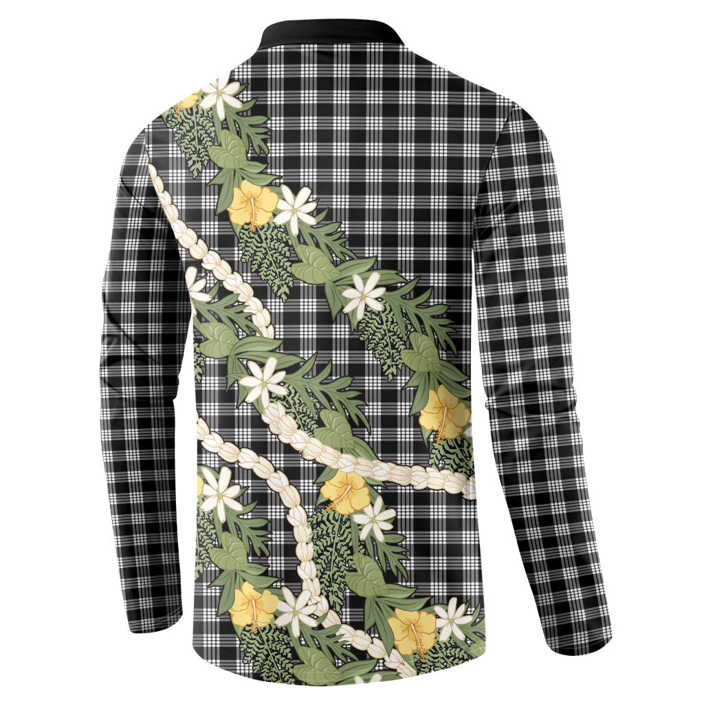 Aloha Puakenikeni Anthurium Pikake Lei Button Sweatshirt Black Hawaiian Palaka Pattern