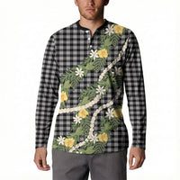 Aloha Puakenikeni Anthurium Pikake Lei Button Sweatshirt Black Hawaiian Palaka Pattern