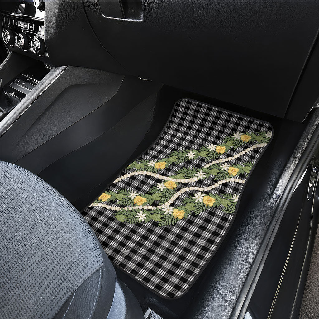 Aloha Puakenikeni Anthurium Pikake Lei Car Mats Black Hawaiian Palaka Pattern