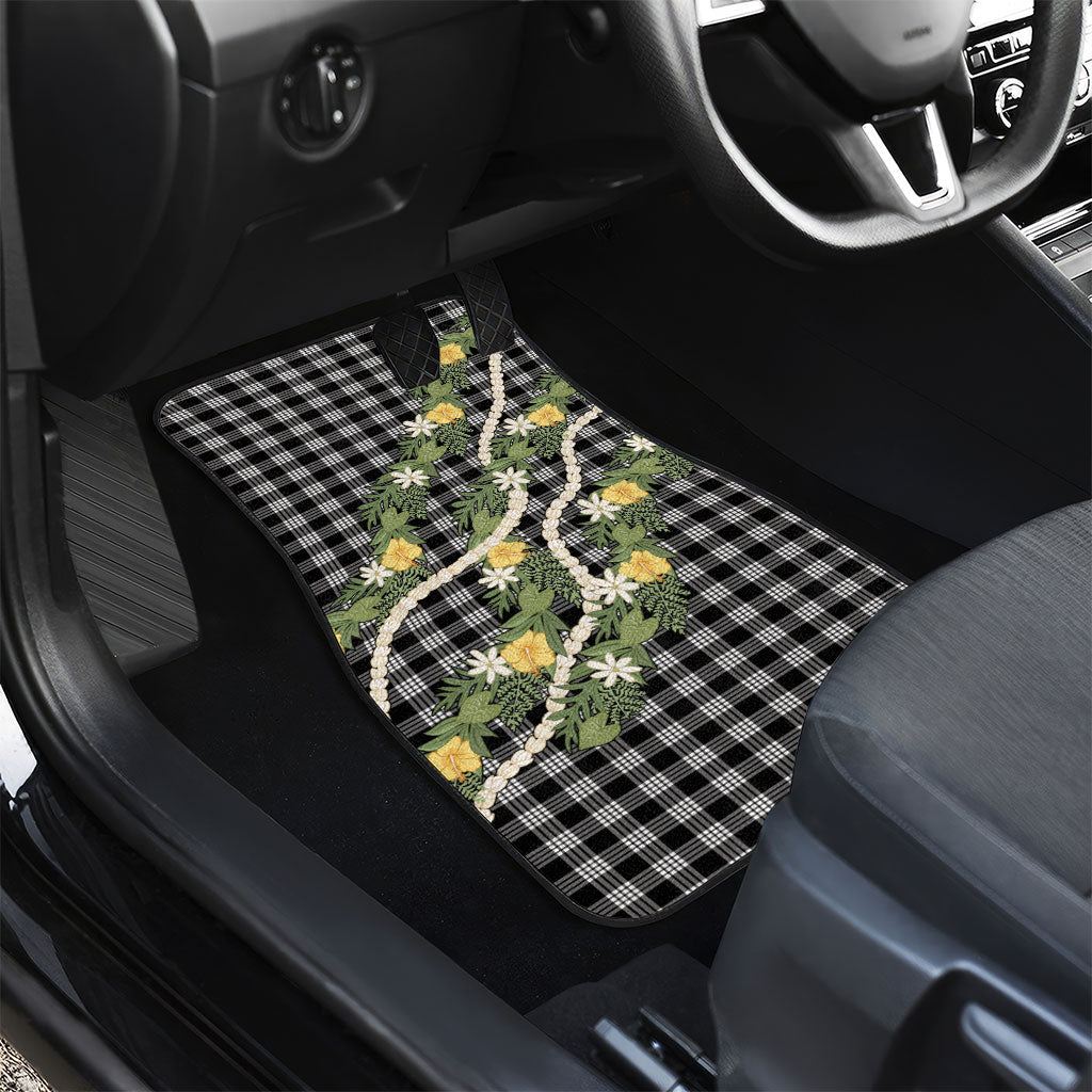Aloha Puakenikeni Anthurium Pikake Lei Car Mats Black Hawaiian Palaka Pattern