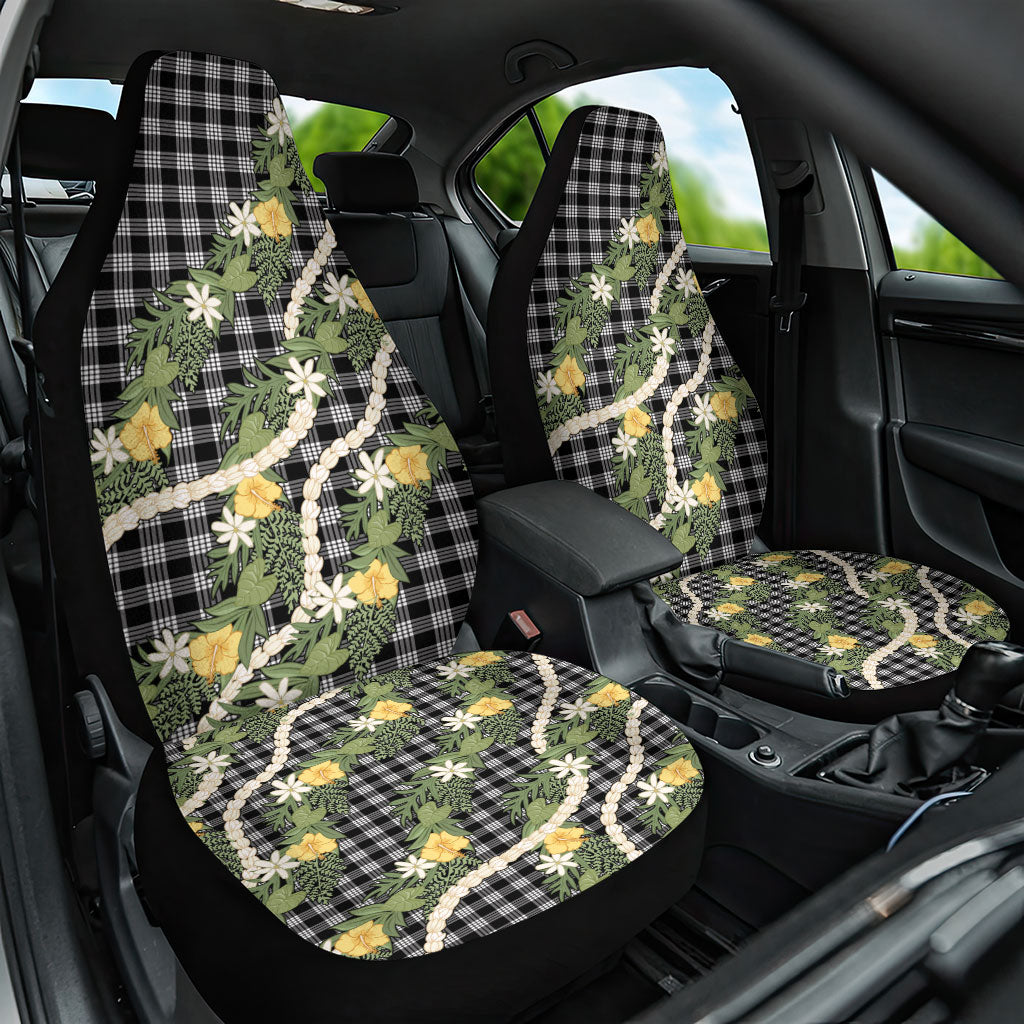 Aloha Puakenikeni Anthurium Pikake Lei Car Seat Cover Black Hawaiian Palaka Pattern