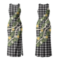 Aloha Puakenikeni Anthurium Pikake Lei Couples Matching Tank Maxi Dress and Long Sleeve Button Shirt Black Hawaiian Palaka Pattern LT9 - Polynesian Pride