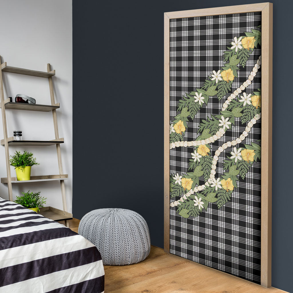 Aloha Puakenikeni Anthurium Pikake Lei Door Cover Black Hawaiian Palaka Pattern