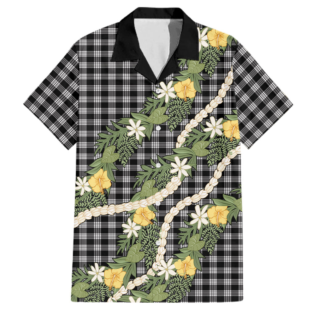 Aloha Puakenikeni Anthurium Pikake Lei Family Matching Long Sleeve Bodycon Dress and Hawaiian Shirt Black Hawaiian Palaka Pattern