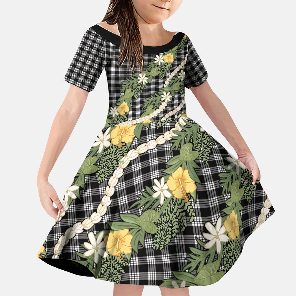 Aloha Puakenikeni Anthurium Pikake Lei Family Matching Mermaid Dress and Hawaiian Shirt Black Hawaiian Palaka Pattern