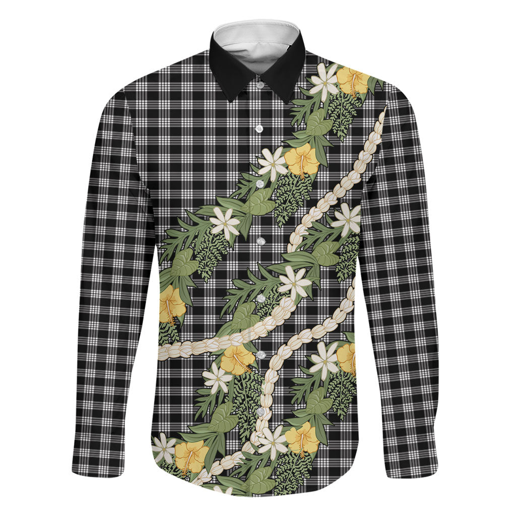 Aloha Puakenikeni Anthurium Pikake Lei Family Matching Off Shoulder Maxi Dress and Hawaiian Shirt Black Hawaiian Palaka Pattern