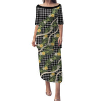 Aloha Puakenikeni Anthurium Pikake Lei Family Matching Puletasi and Hawaiian Shirt Black Hawaiian Palaka Pattern