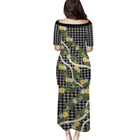 Aloha Puakenikeni Anthurium Pikake Lei Family Matching Puletasi and Hawaiian Shirt Black Hawaiian Palaka Pattern