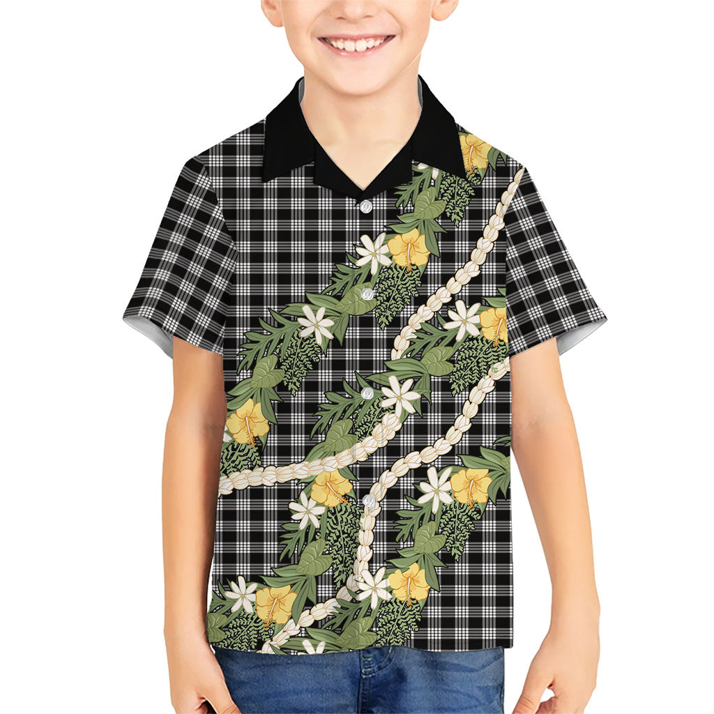 Aloha Puakenikeni Anthurium Pikake Lei Family Matching Summer Maxi Dress and Hawaiian Shirt Black Hawaiian Palaka Pattern