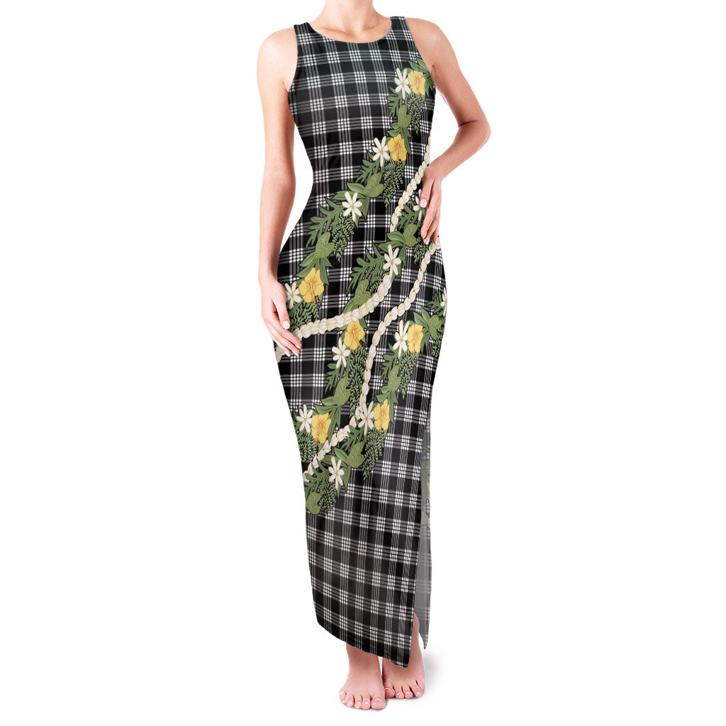 Aloha Puakenikeni Anthurium Pikake Lei Family Matching Tank Maxi Dress and Hawaiian Shirt Black Hawaiian Palaka Pattern