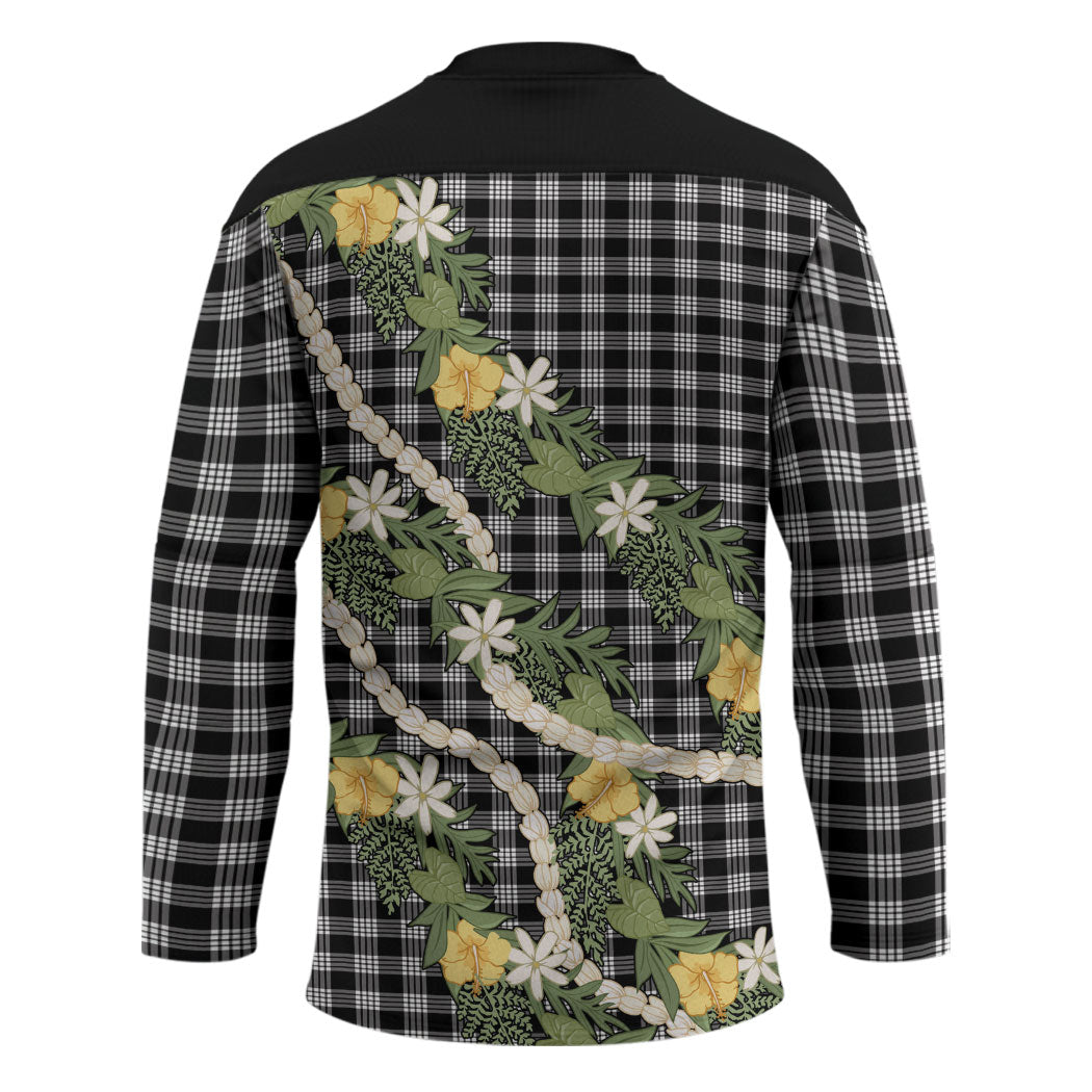 Aloha Puakenikeni Anthurium Pikake Lei Hockey Jersey Black Hawaiian Palaka Pattern