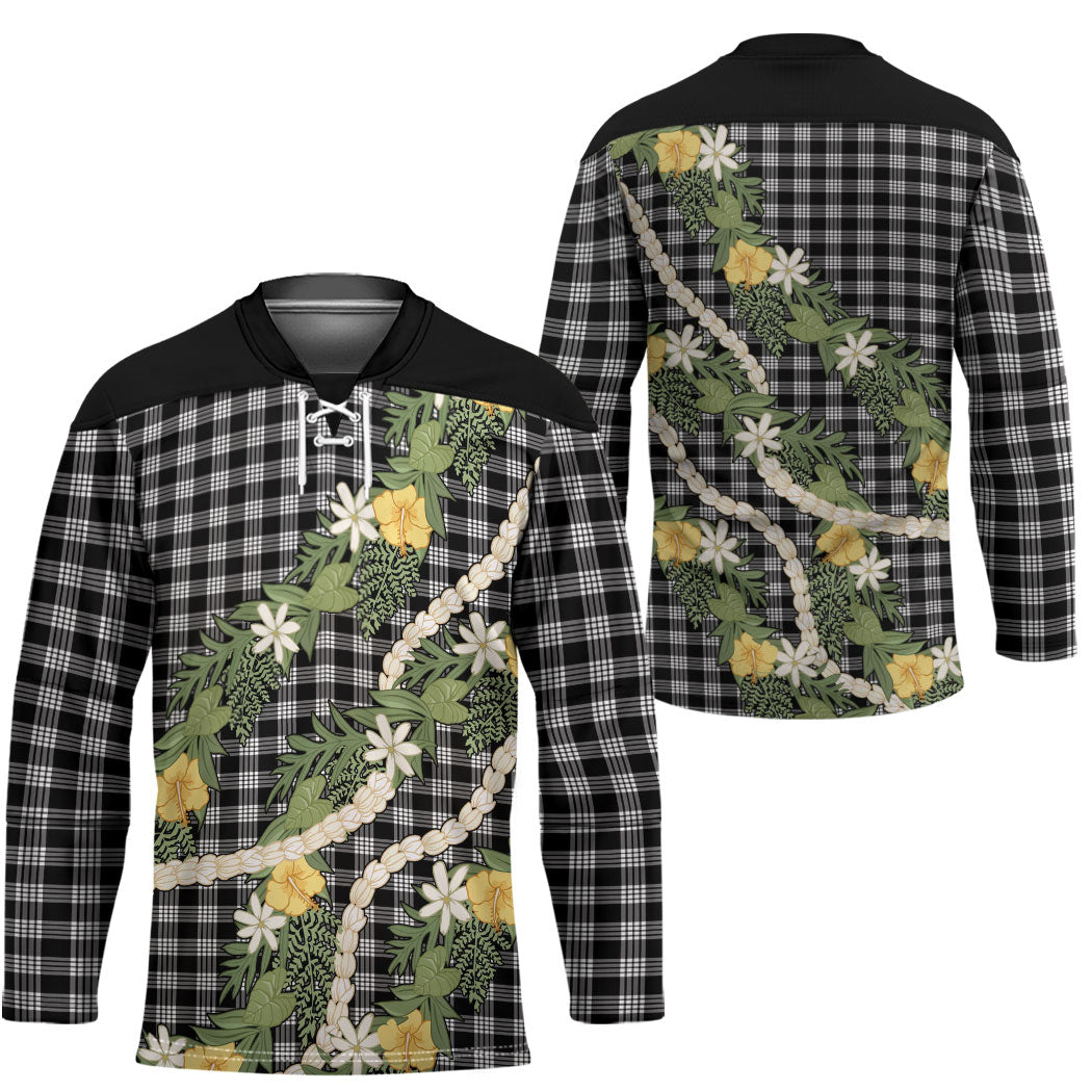 Aloha Puakenikeni Anthurium Pikake Lei Hockey Jersey Black Hawaiian Palaka Pattern