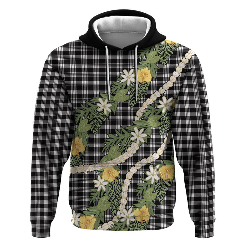 Aloha Puakenikeni Anthurium Pikake Lei Hoodie Black Hawaiian Palaka Pattern