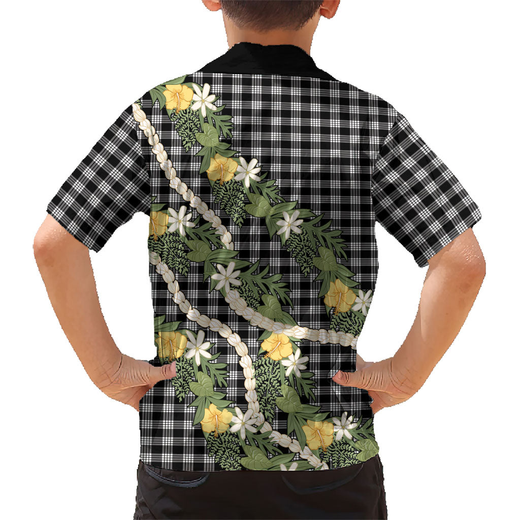 Aloha Puakenikeni Anthurium Pikake Lei Kid Hawaiian Shirt Black Hawaiian Palaka Pattern