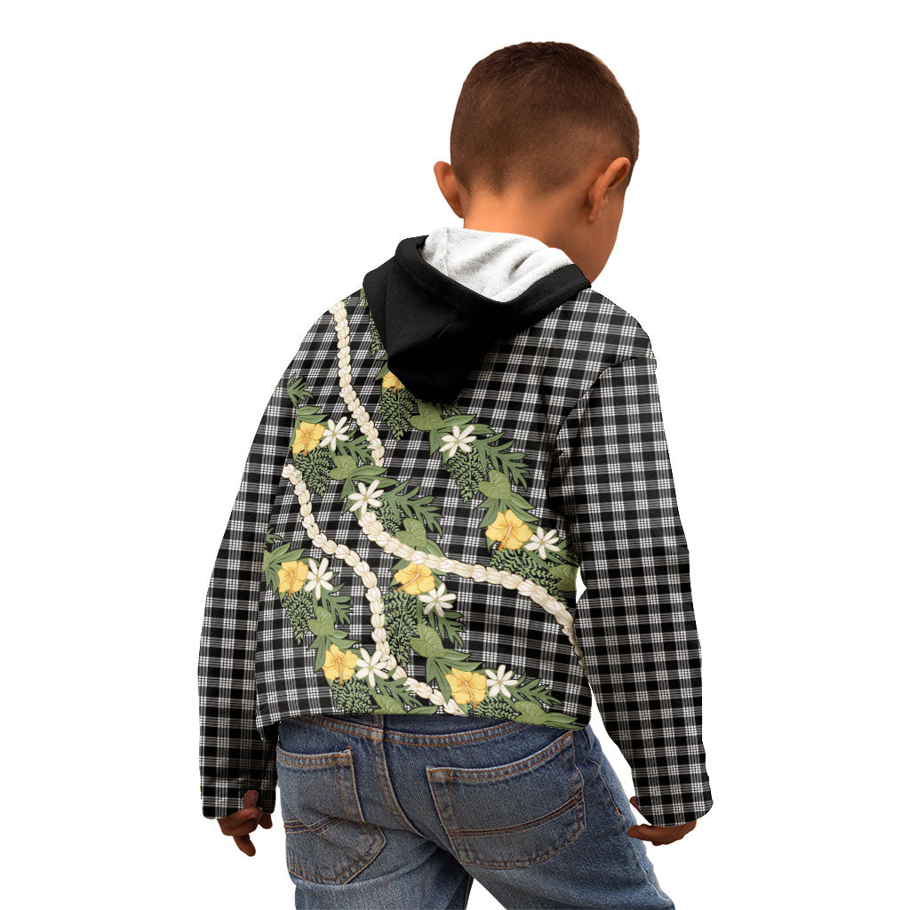 Aloha Puakenikeni Anthurium Pikake Lei Kid Hoodie Black Hawaiian Palaka Pattern