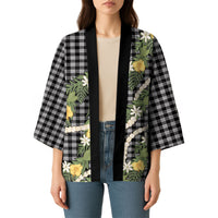 Aloha Puakenikeni Anthurium Pikake Lei Kimono Black Hawaiian Palaka Pattern