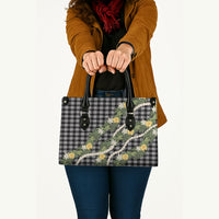 Aloha Puakenikeni Anthurium Pikake Lei Leather Bag Black Hawaiian Palaka Pattern