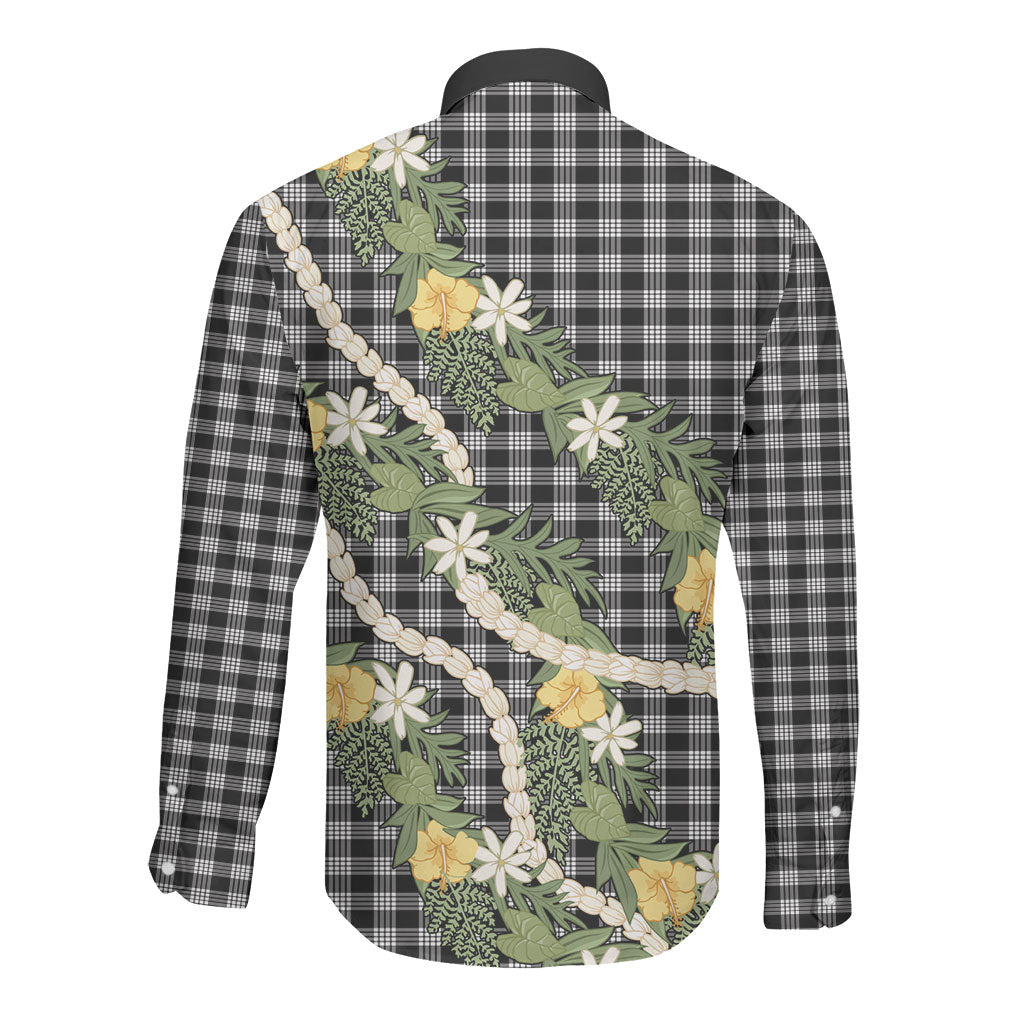 Aloha Puakenikeni Anthurium Pikake Lei Long Sleeve Button Shirt Black Hawaiian Palaka Pattern LT9 - Polynesian Pride